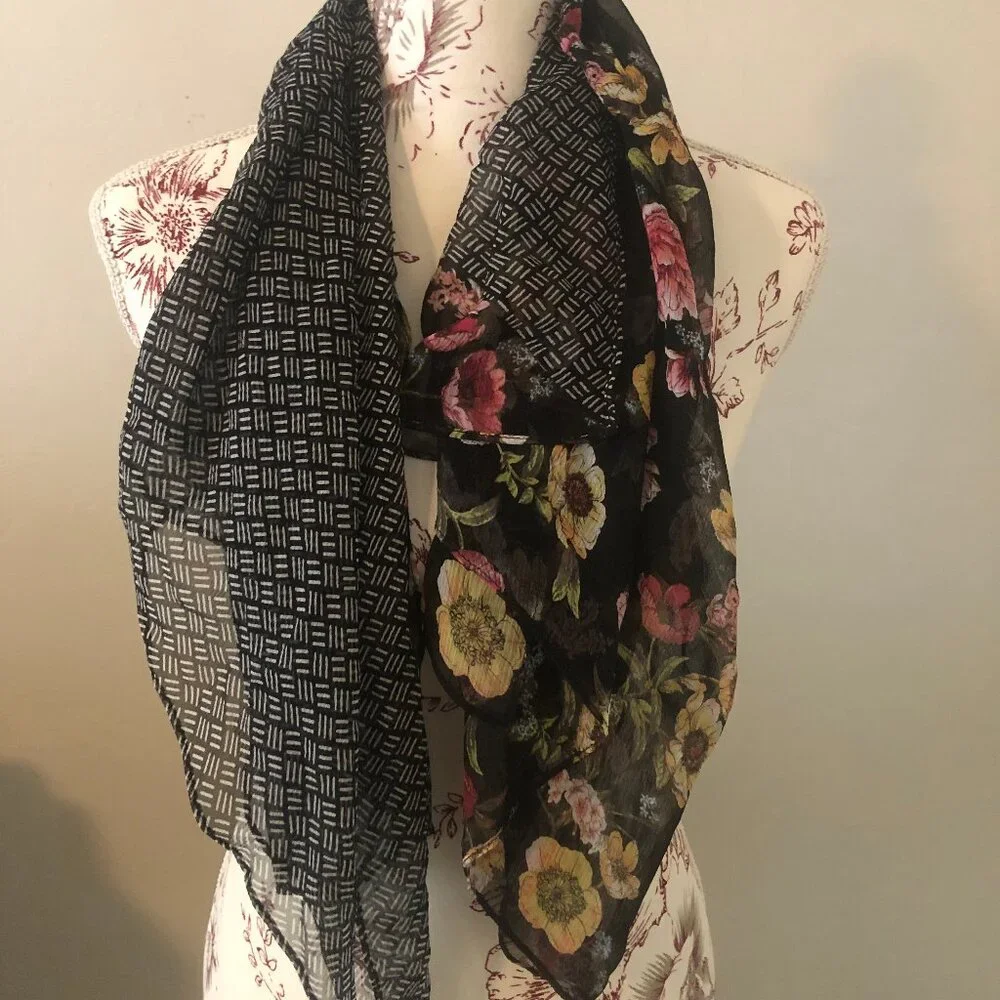 🖤 Sheer Floral Patchwork Scarf | Romantic & Lightweight
